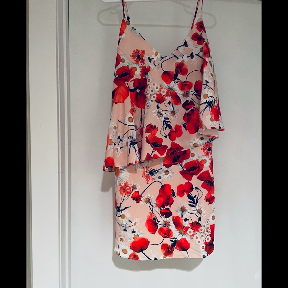 NWT M NSR poppy floral print overlay cocktail